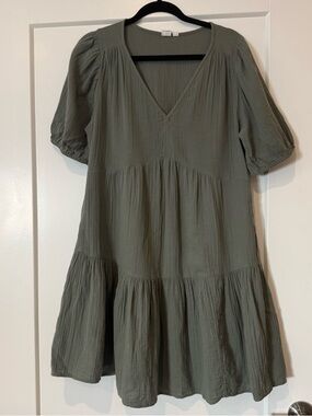 GAP Green Lightweight V-Neck Cotton Gauze Dress